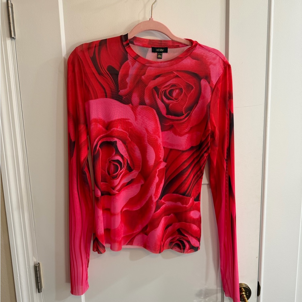AFRM Red and Pink Floral Long Sleeve Top